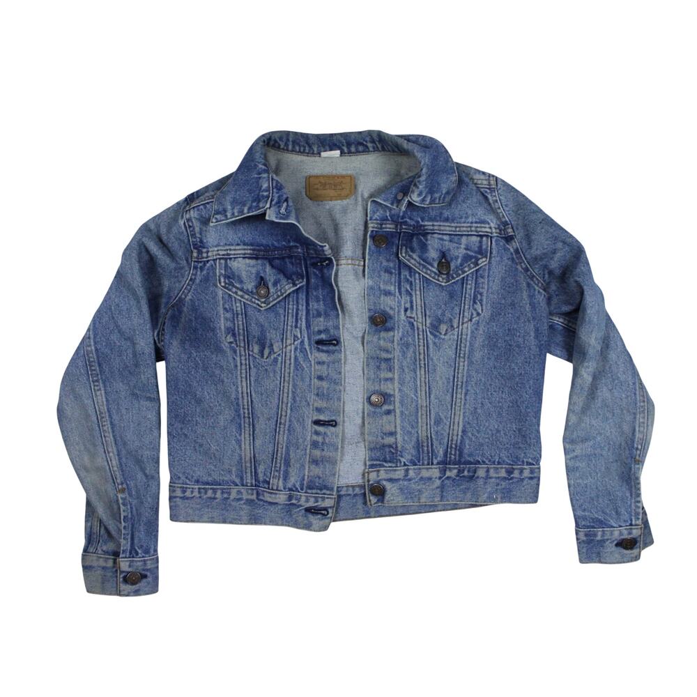 Vintage 80s 90s Levis denim cropped jacket blue faded trucker cotton sz XS S